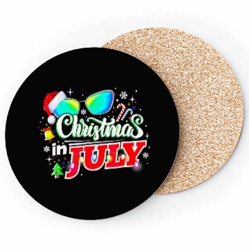 Discover Christmas In July Santa Hat Sunglasses Summer Coasters