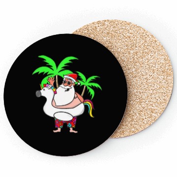 Discover Christmas In July Santa on Vacation Unicorn Pool Coasters