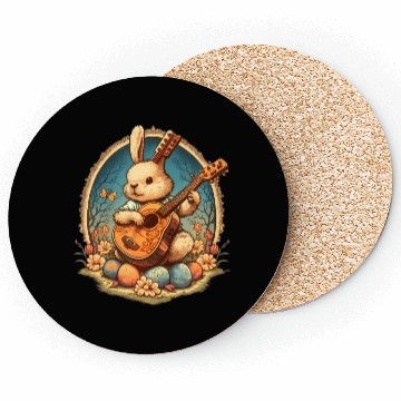 Discover Cottagecore Aesthetic Bunny Playing Banjo Guitar Coasters