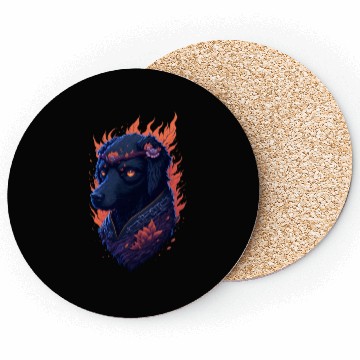 Discover Burning Ninja Dog With Flower Wreath Coasters