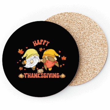 Discover Happy Thanksgiving Gnomes Pumpkin Autumn Leaves Coasters