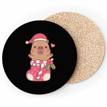 Discover Cute Capybara In Christmas Stocking With Candy Coasters