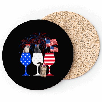 Discover Cat 4Th Of July Red White Blue Wine Coasters