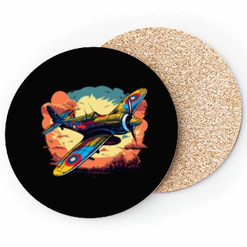 Discover Spitfire Airplane Vintage Pilot Aviator Military Coasters