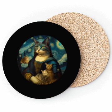Discover Mona Lisa With Cats Starry Night Van Gogh Painting Coasters