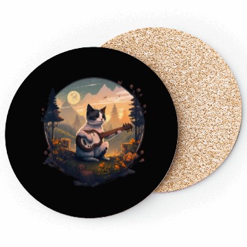 Discover Cottagecore Aesthetic - Cat Playing Guitar - Coasters