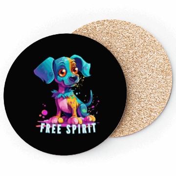 Discover Free Spirit Coasters: Puppy Synthwave Graffiti Kids