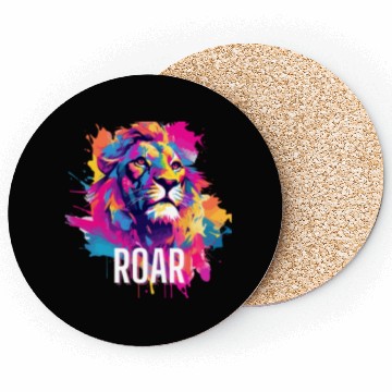 Discover Roar Coasters: Lion Synthwave Graffiti Kids Coasters
