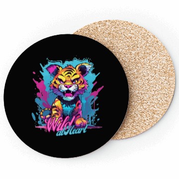 Discover Vibrant Synthwave Sabertooth Tiger Graffiti Kids Coasters
