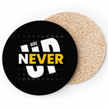 Discover Black White Yellow Typography Never Give Up Coasters