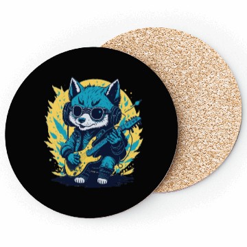 Discover Rockin' Wolf Cub, Fun Cute Illustration Coasters Design