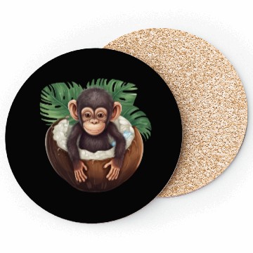 Discover Monkey Bathing in Coconut - Fun Summer Design Coasters