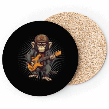 Discover Monkey Chimpanzee Playing Acousitc Rock Guitar Coasters