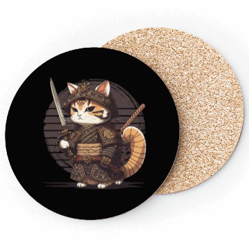 Discover Samurai Cat Warrior Japanese Ninja Cat Kawaii Coasters