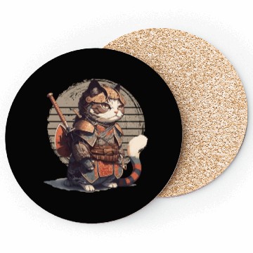 Discover Samurai Cat Warrior Japanese Ninja Cat Kawaii Coasters