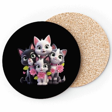 Discover Cute Cats with Flowers 3D Ai Art Coasters