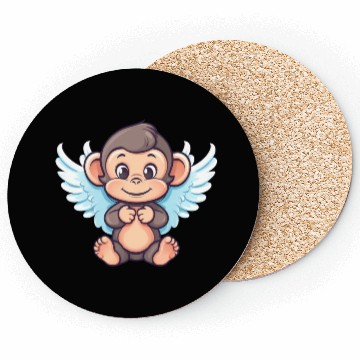 Discover Cute Monkey Angel - Winged Design Coasters