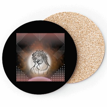 Discover Sacred Jesus with Crown of Thorns Illustration Coasters