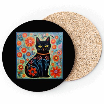 Discover Folk Art Cat Floral Coasters