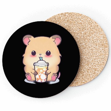 Discover Kawaii hamster with bubble tea Coasters