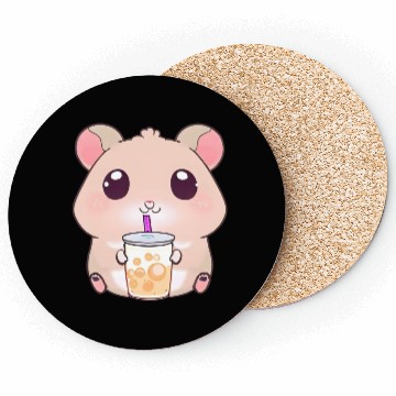 Discover Kawaii hamster with bubble tea Coasters