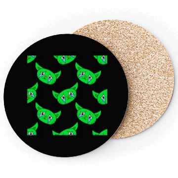 Discover Cute Little Green Cat Faces Coasters