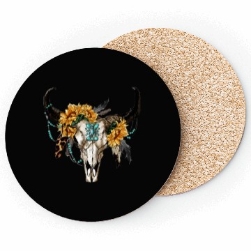 Discover Bull Skull And Sunflowers Coasters