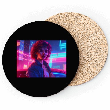 Discover Synthwave Girl - Nighttime Anime Car Delight Coasters
