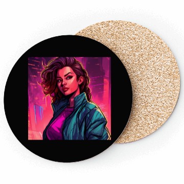 Discover Synthwave City Bloom - Neon Pink Cityscape Coasters