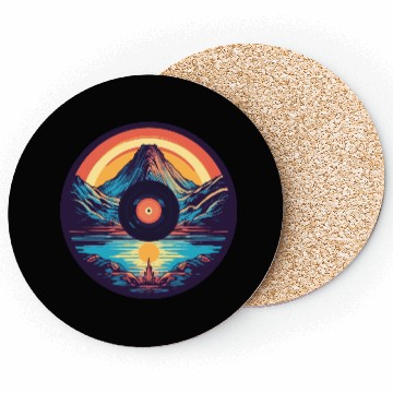 Discover Retro Mountain Landscape: Vinyl Meets Art Coasters