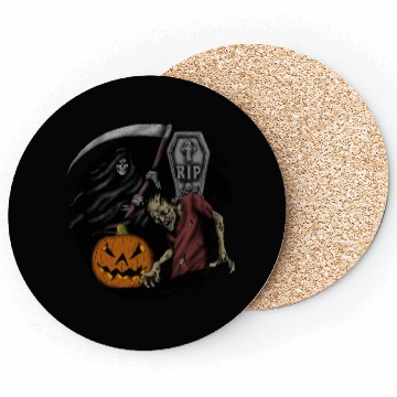 Discover Scary pumpkin zombie Halloween grim reaper Coasters