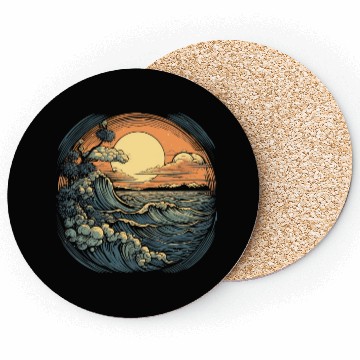 Discover serene ocean sunset with large waves (4) Coasters