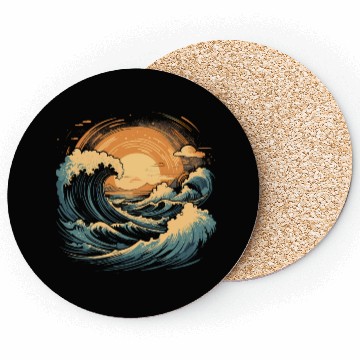 Discover serene ocean sunset with large waves (6) Coasters