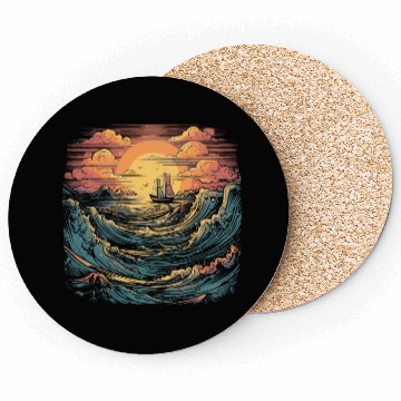 Discover serene ocean sunset with large waves (9) Coasters