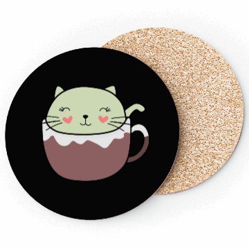 Discover Mint Hot Cocoa Cat in Coffee Mug Coasters