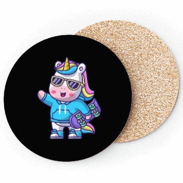 Discover cute cool unicorn holding skateboard cartoon Coasters