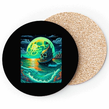 Discover Pirate Ship With A Skull At Full Moon Coasters