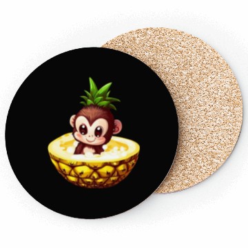 Discover Monkey Chimpanzee with Pineapple, Funny Tropical Coasters