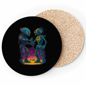Discover An Alien and A Robot Shake Hands Coasters