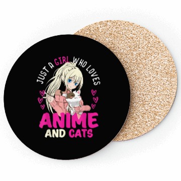 Discover Anime Otaku Cats Japanese Anime Girl Kawaii Cat Coasters
