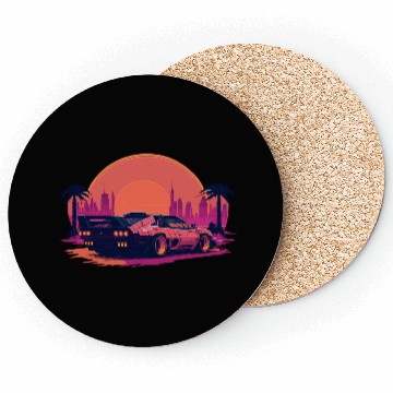 Discover Cyberpunk car in sunset cityscape Coasters