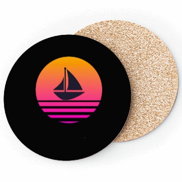 Discover A boat with a retro sunset behind Coasters