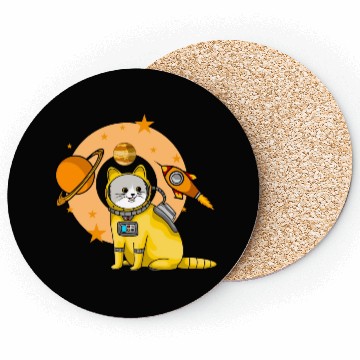 Discover Cat Cute Surprised Pet in Space planet Kitty Coasters