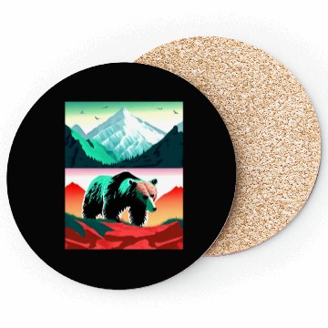Discover Bear and Mountains Nature Art Coasters