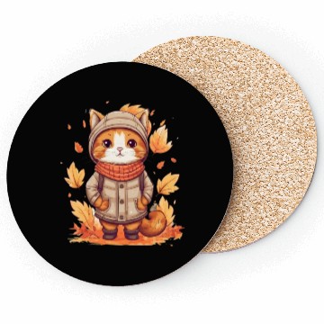 Discover Autumn Cat Nature Leaves Season Coasters