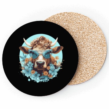 Discover a cow with sunglasses Coasters