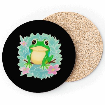 Discover Cute Little Tree Frog on a Floral background Coasters