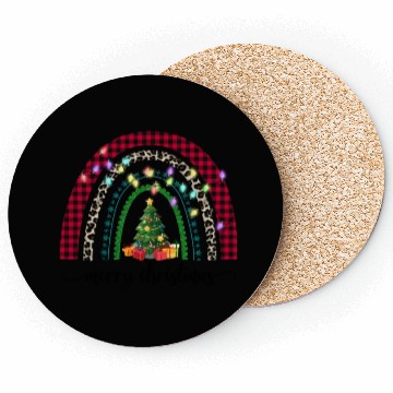 Discover Merry Christmas Lights Rainbow Coasters