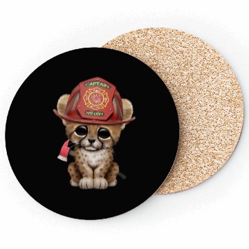 Discover Cute Cheetah Cub Firefighter Coasters