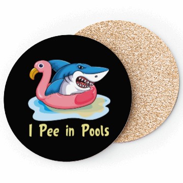Discover I pee in pools shark on flamingo float Coasters